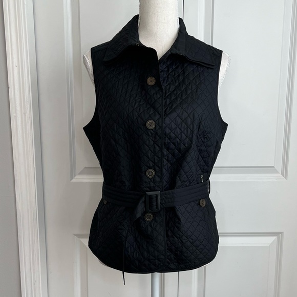 Faconnable Black Quilted Button Front Vest Belted NEW Lightweight Small Fall - Picture 1 of 13